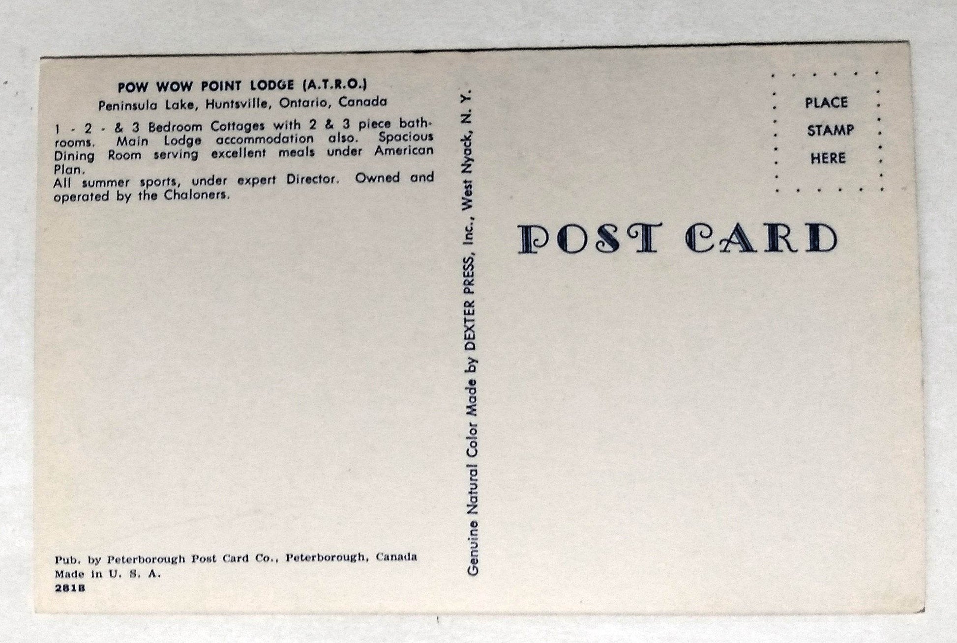 Pow Wow Point Lodge Peninsula Lake Huntsville Ontario Canada 1950's - TulipStuff