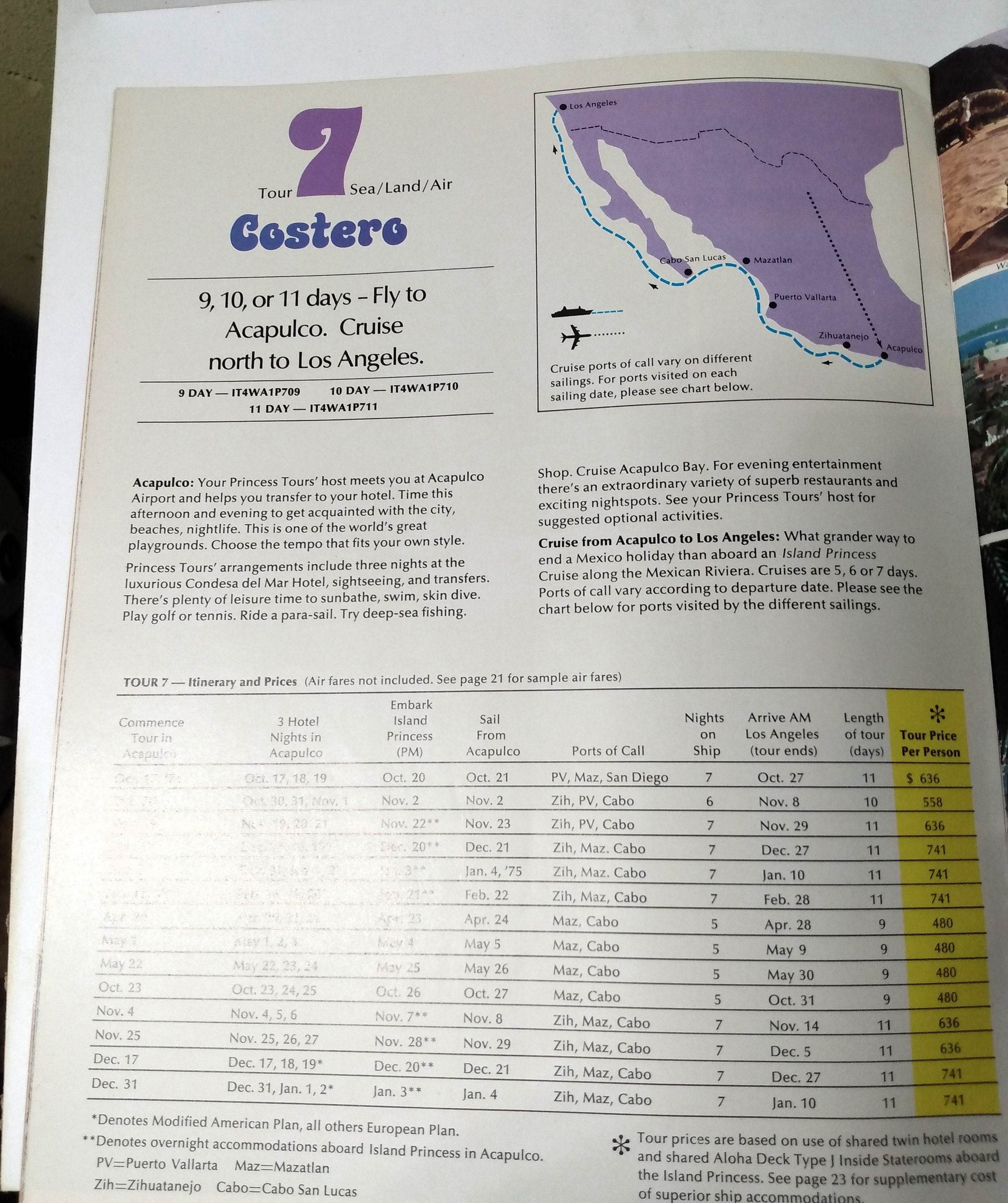 Princess Tours M/S Island Princess 1974-75 Mexico Cruise Brochure - TulipStuff