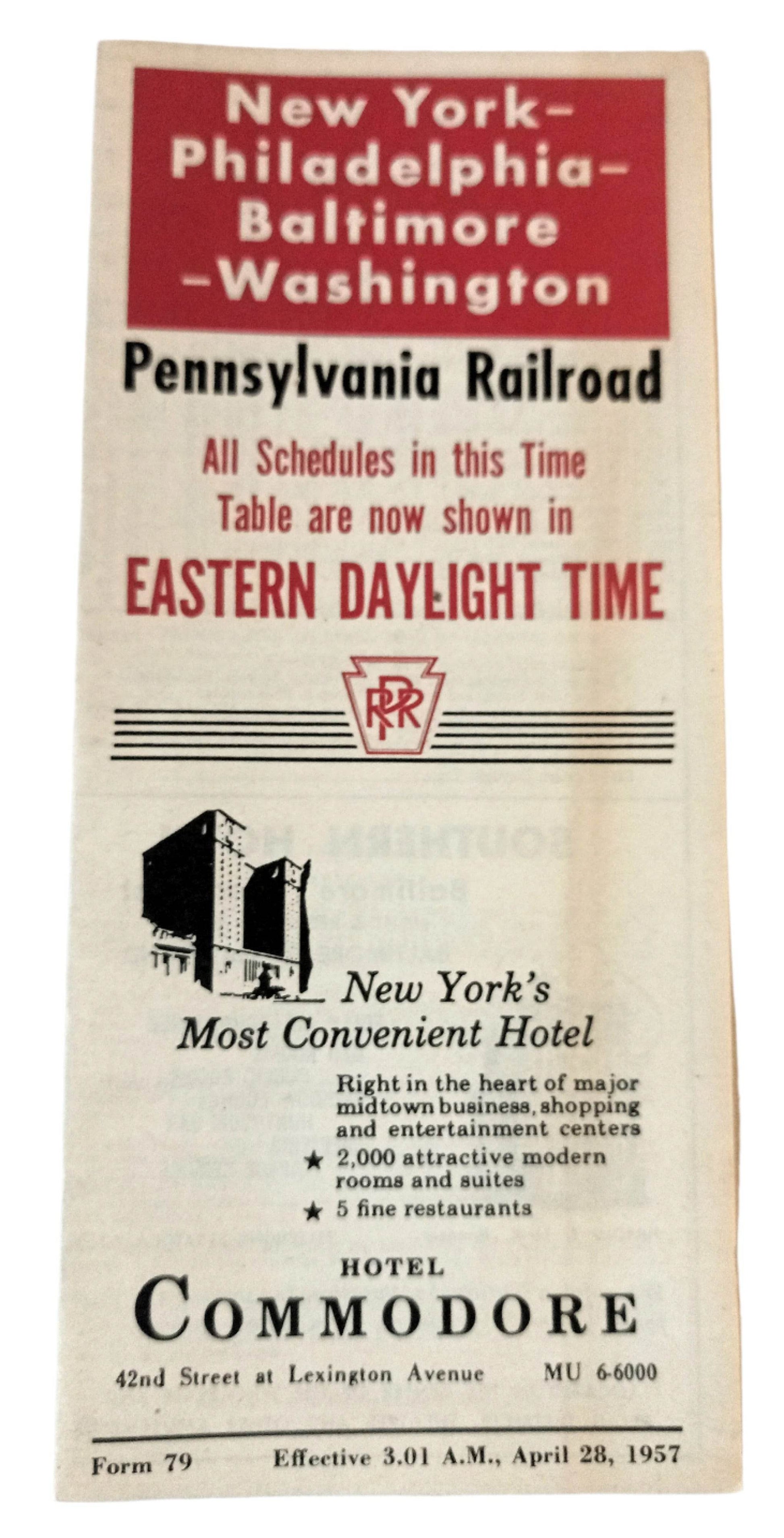 Pennsylvania Railroad New York Philadelphia Washington Timetable 1957 - TulipStuff