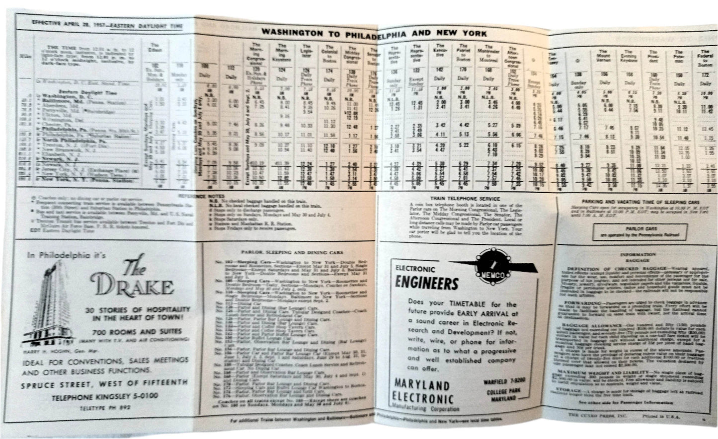 Pennsylvania Railroad New York Philadelphia Washington Timetable 1957 - TulipStuff