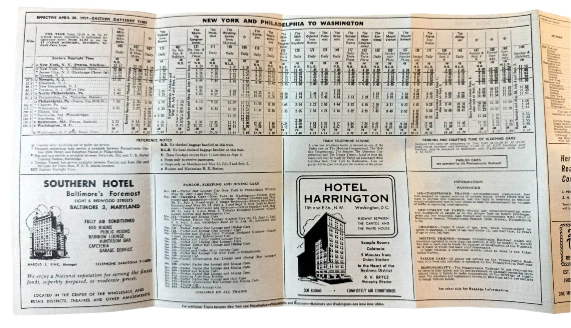 Pennsylvania Railroad New York Philadelphia Washington Timetable 1957 - TulipStuff