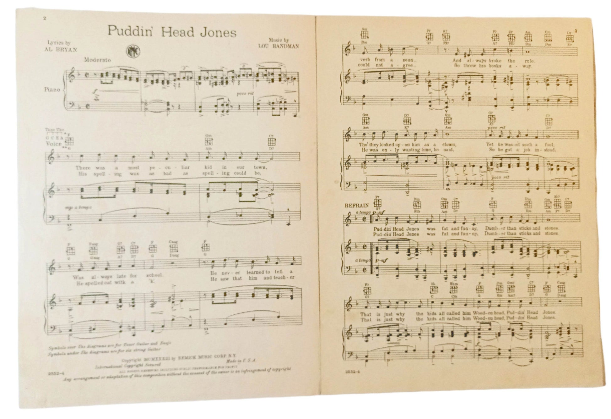 Puddin Head Jones Bryan Handman Sheet Music Ozzie Nelson 1933 - TulipStuff