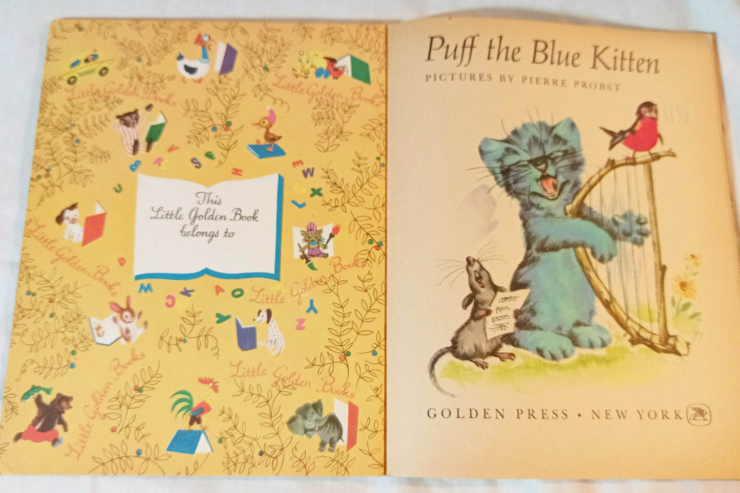 Puff The Blue Kitten Pierre Probst Little Golden Book Hardcover 1961 - TulipStuff