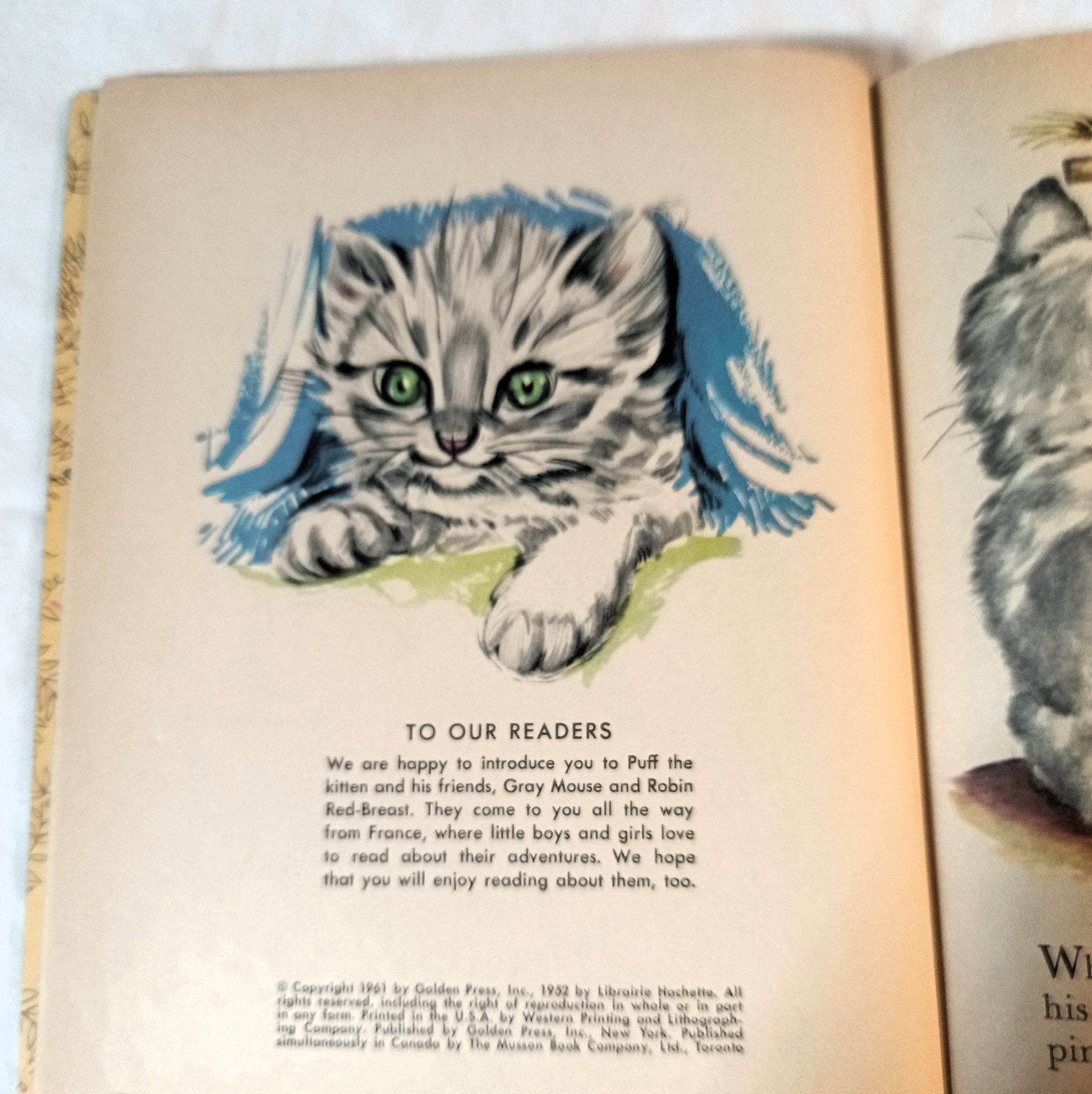 Puff The Blue Kitten Pierre Probst Little Golden Book Hardcover 1961 - TulipStuff
