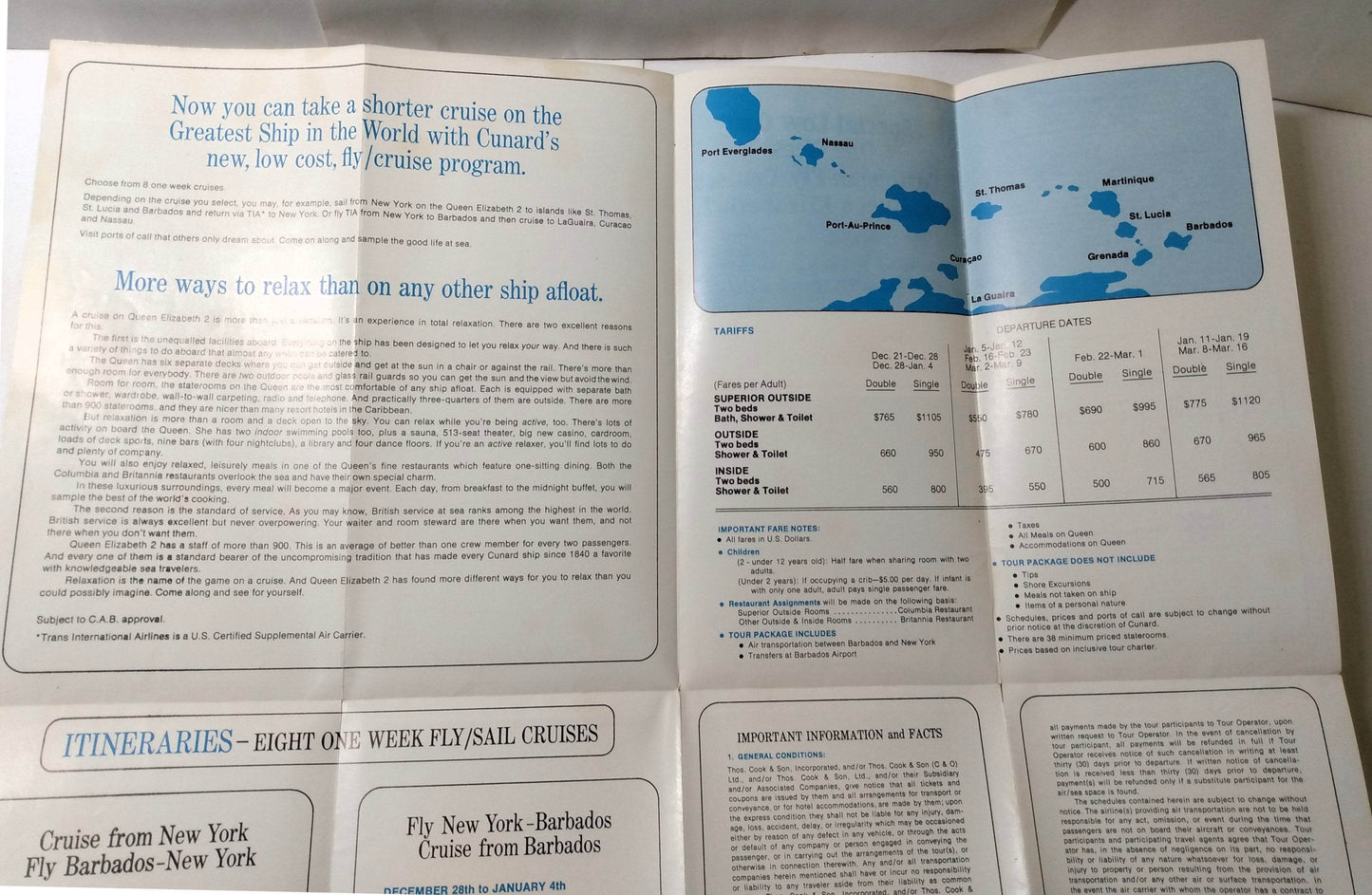Cunard Line Queen Elizabeth 2 QE2 1973-74 Caribbean Cruises  Brochure - TulipStuff