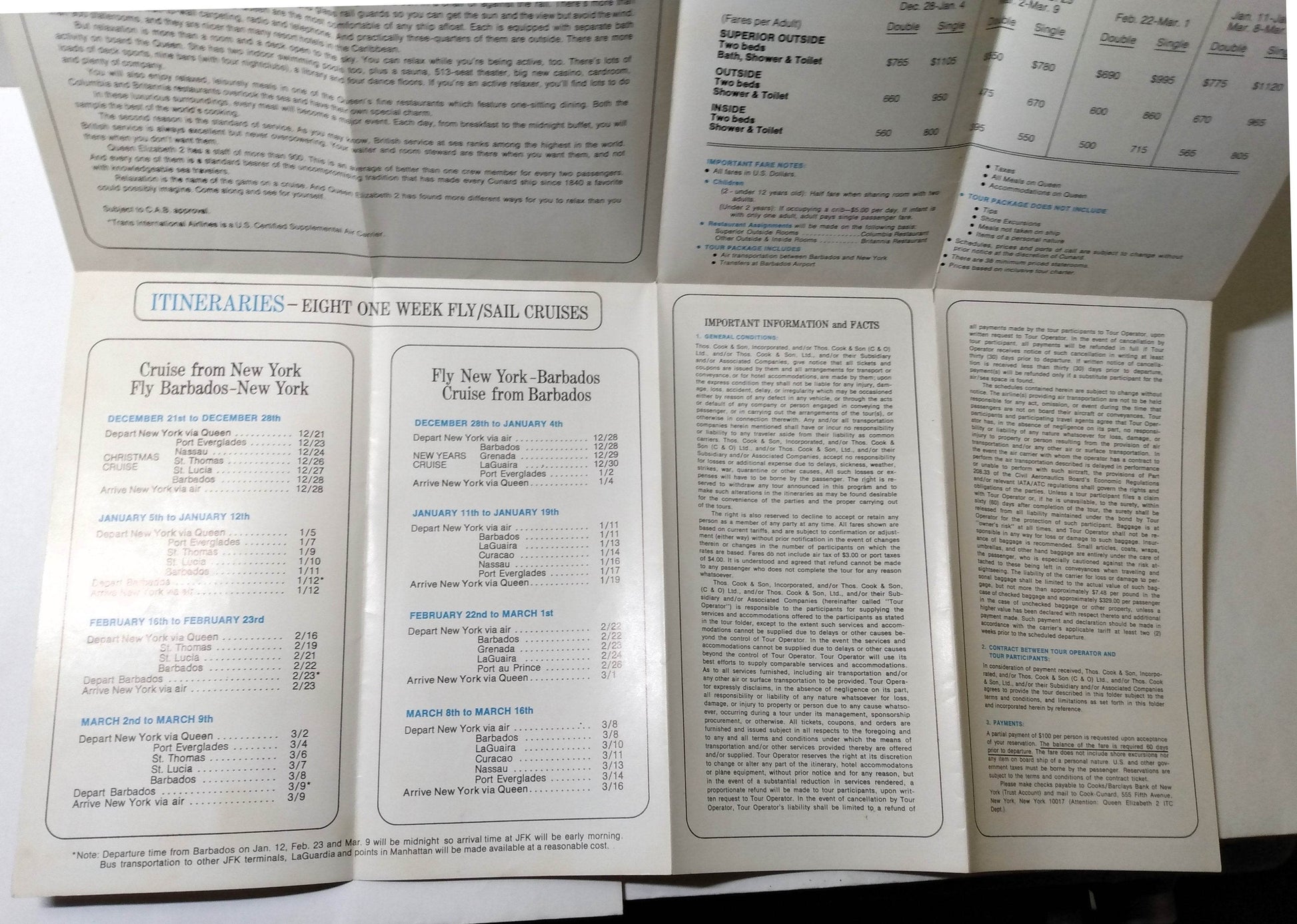 Cunard Line Queen Elizabeth 2 QE2 1973-74 Caribbean Cruises  Brochure - TulipStuff