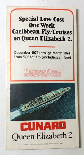 Cunard Line Queen Elizabeth 2 QE2 1973-74 Caribbean Cruises  Brochure - TulipStuff