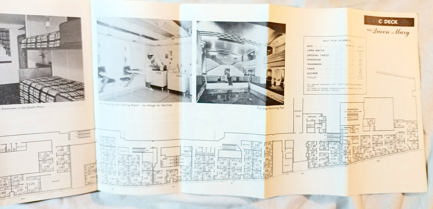 Cunard Line Queen Mary Deck Plans Tourist Class Accommodations 1962 - TulipStuff