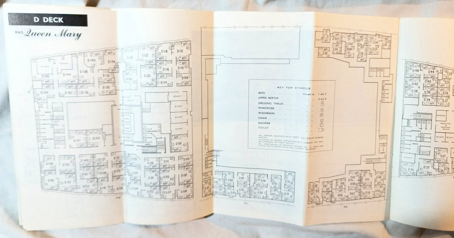 Cunard Line Queen Mary Deck Plans Tourist Class Accommodations 1962 - TulipStuff