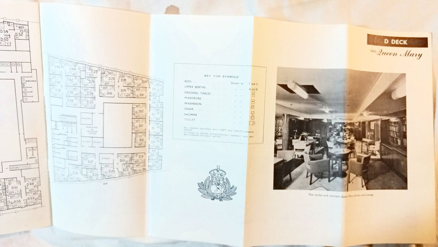 Cunard Line Queen Mary Deck Plans Tourist Class Accommodations 1962 - TulipStuff