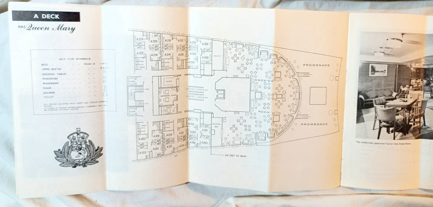 Cunard Line Queen Mary Deck Plans Tourist Class Accommodations 1962 - TulipStuff