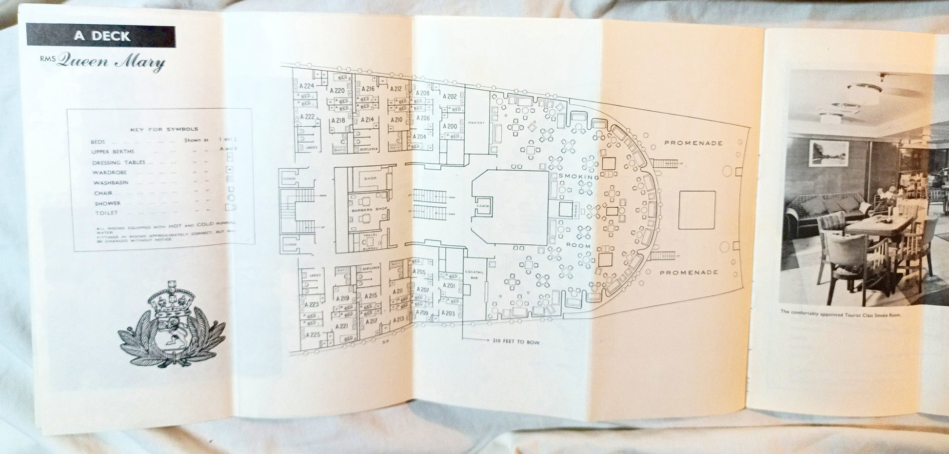 Cunard Line Queen Mary Deck Plans Tourist Class Accommodations 1962 - TulipStuff