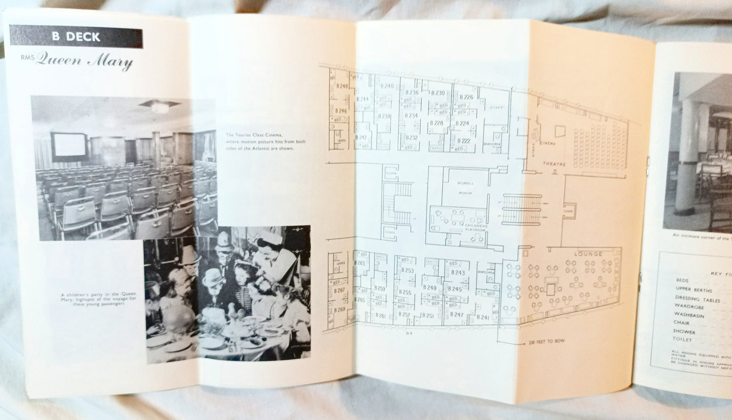 Cunard Line Queen Mary Deck Plans Tourist Class Accommodations 1962 - TulipStuff