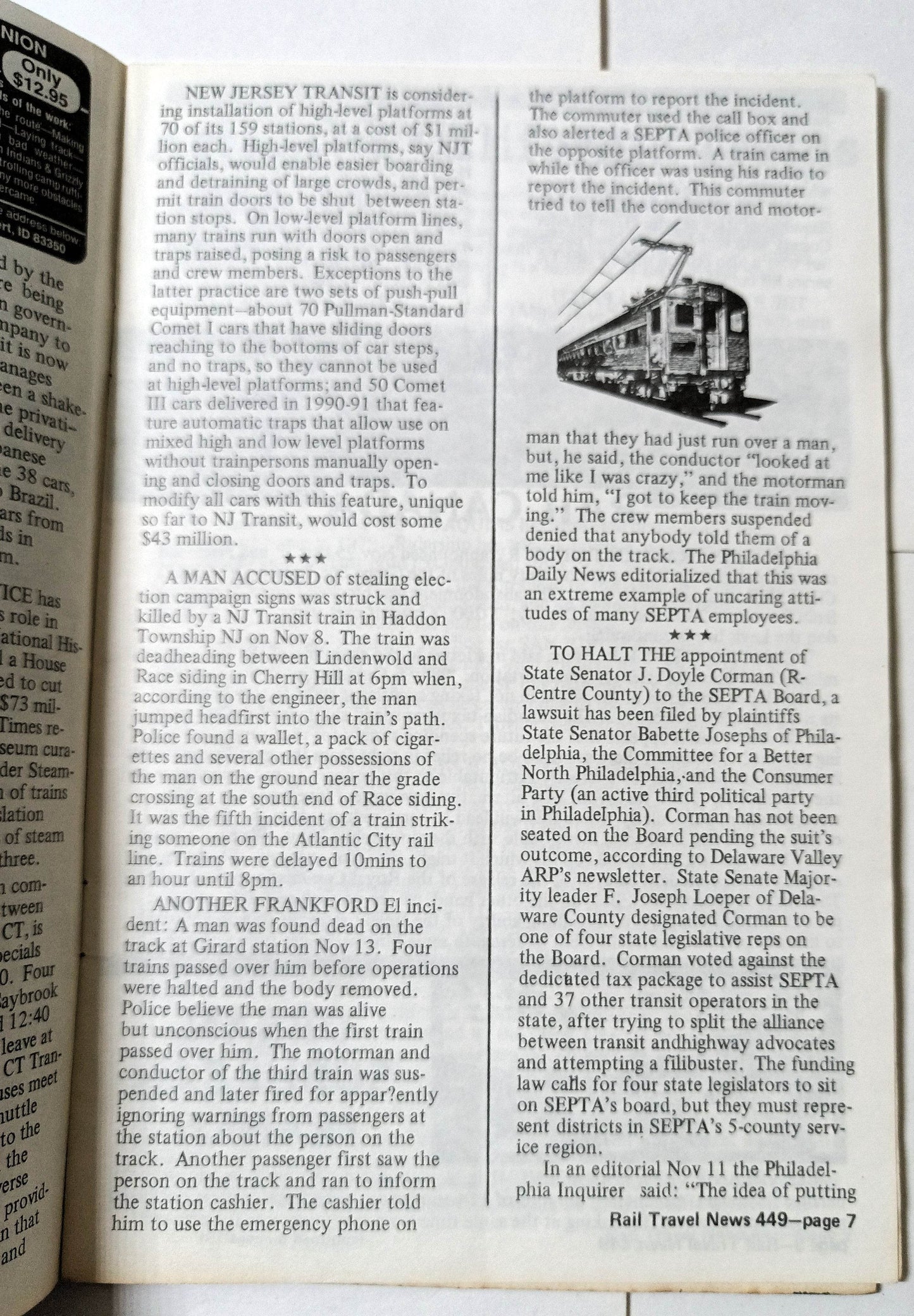Rail Travel News Issue #449 December 1991 Passenger Train Newsletter - TulipStuff