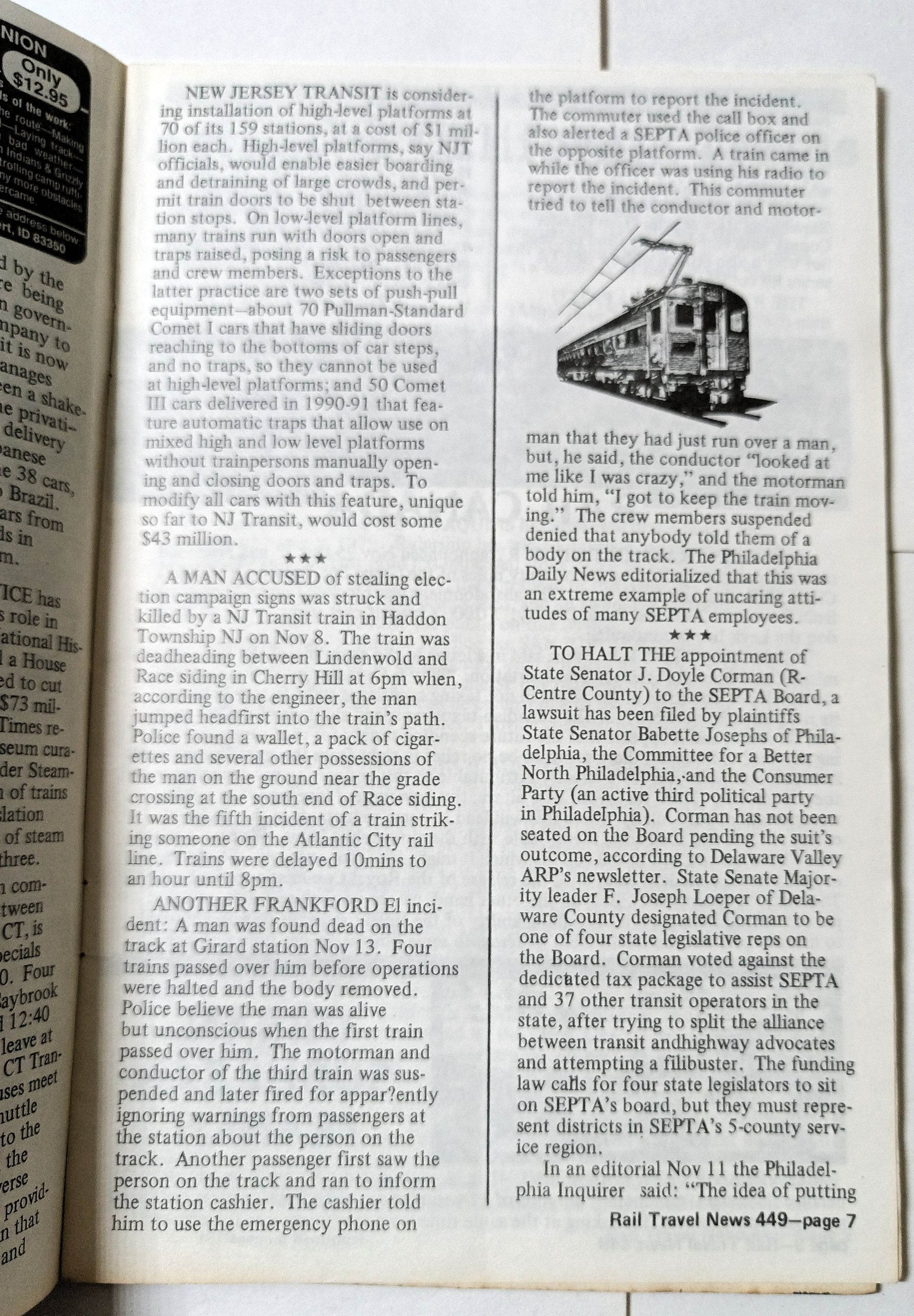 Rail Travel News Issue #449 December 1991 Passenger Train Newsletter - TulipStuff