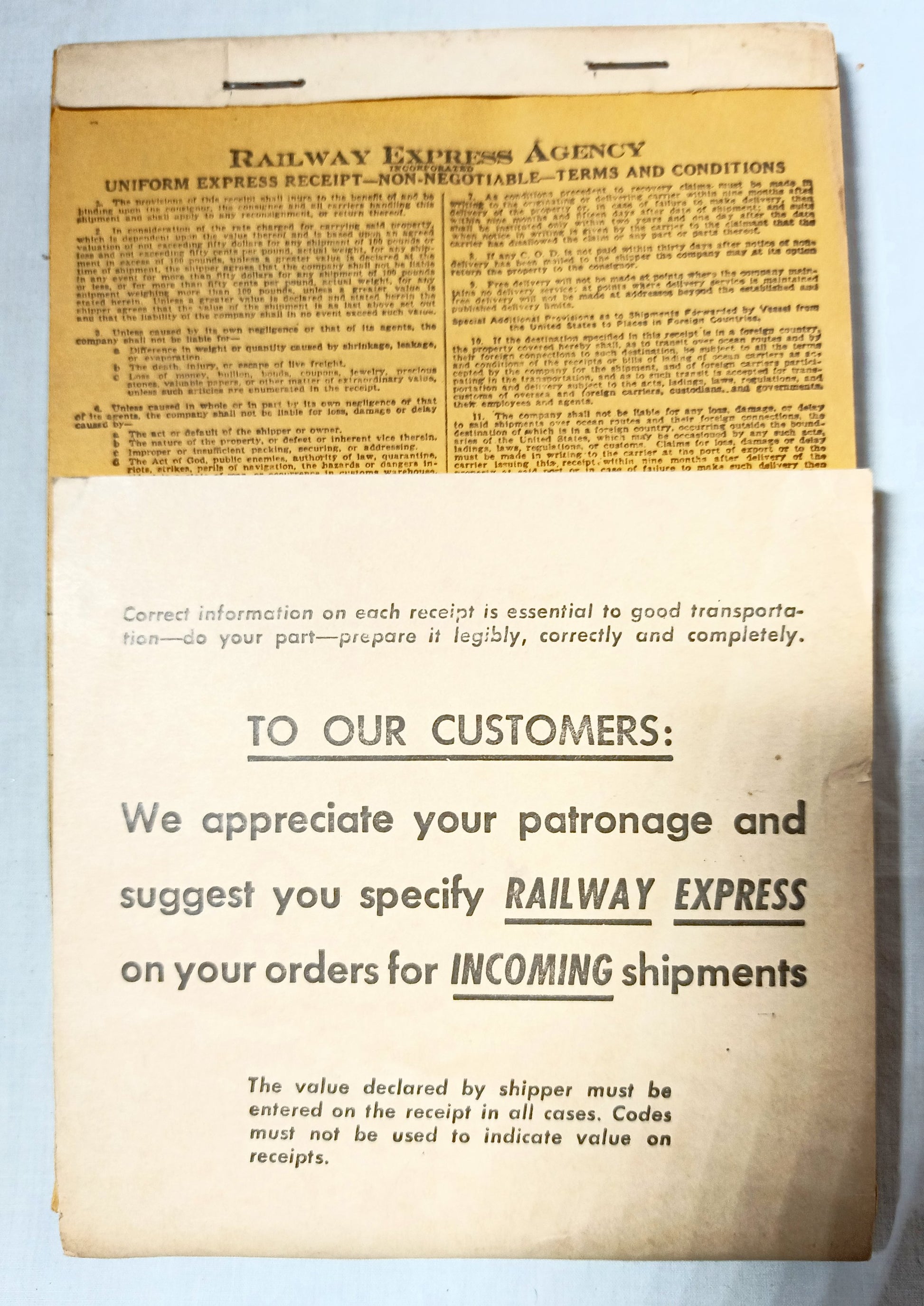 Railway Express Agency Uniform Express Receipt Book REA 1950's - TulipStuff