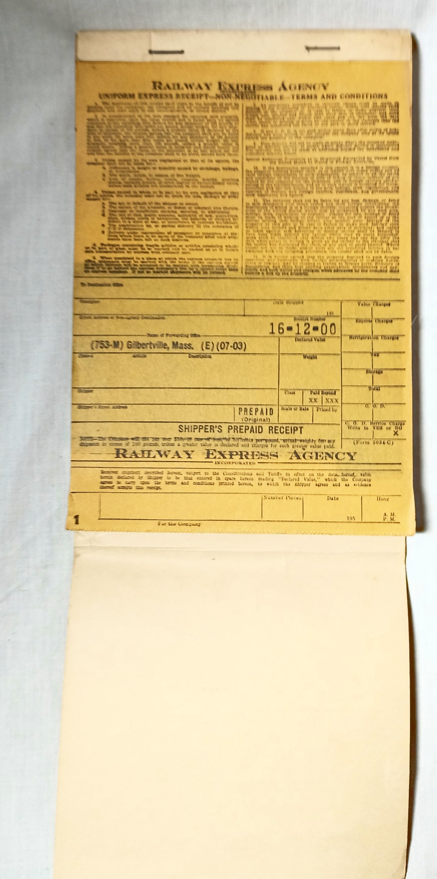 Railway Express Agency Uniform Express Receipt Book REA 1950's - TulipStuff