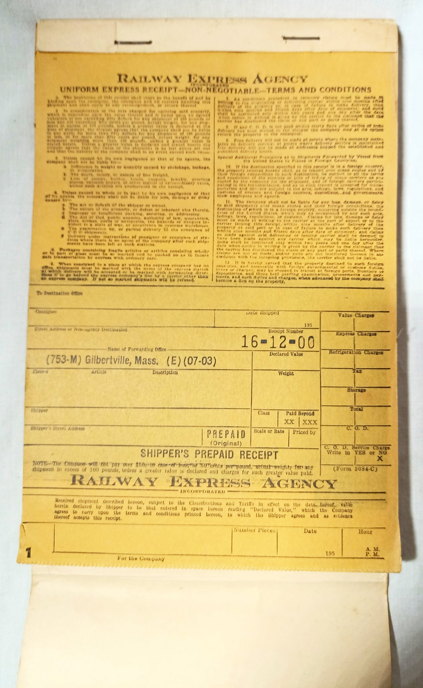 Railway Express Agency Uniform Express Receipt Book REA 1950's - TulipStuff