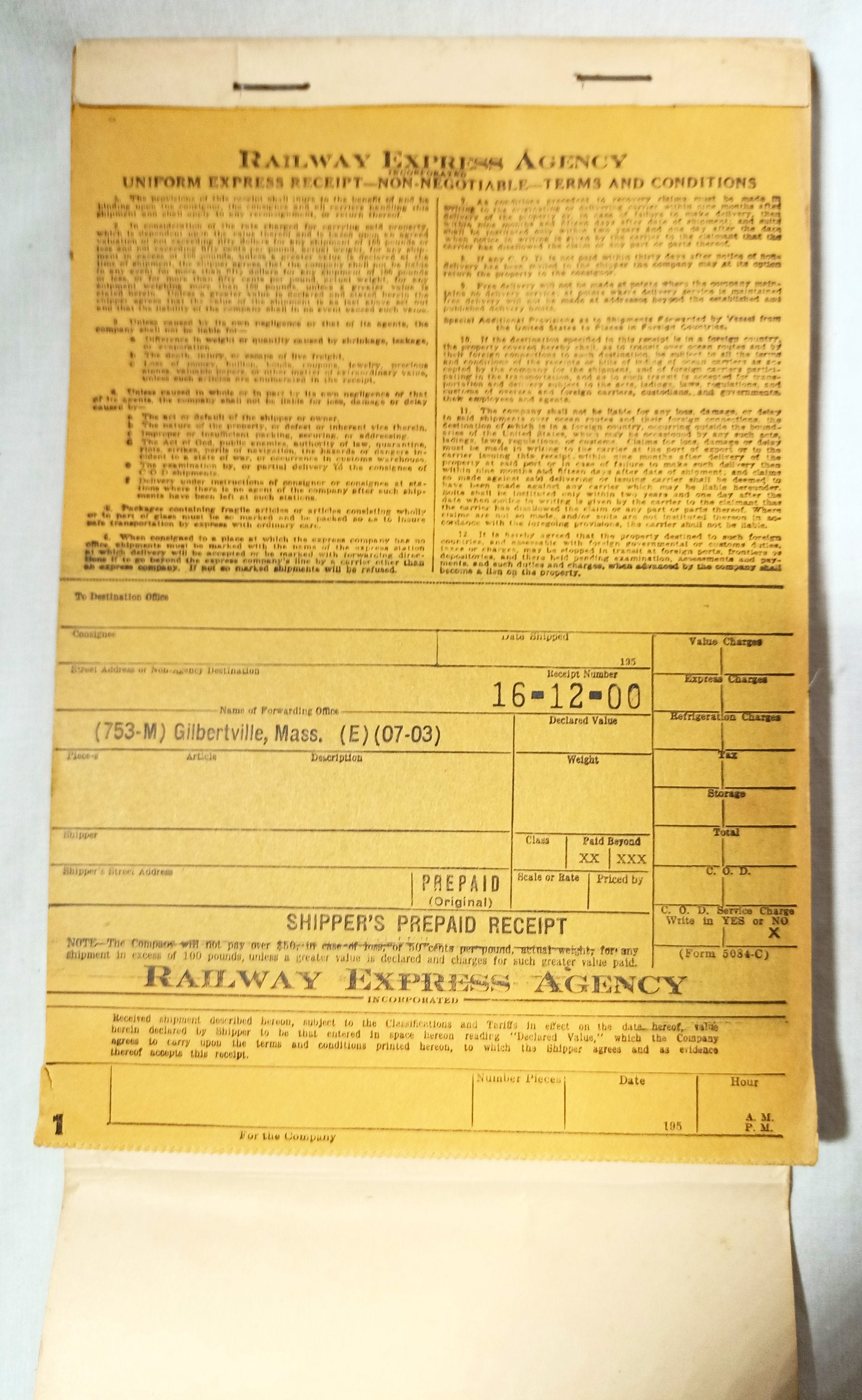 Railway Express Agency Uniform Express Receipt Book REA 1950's - TulipStuff