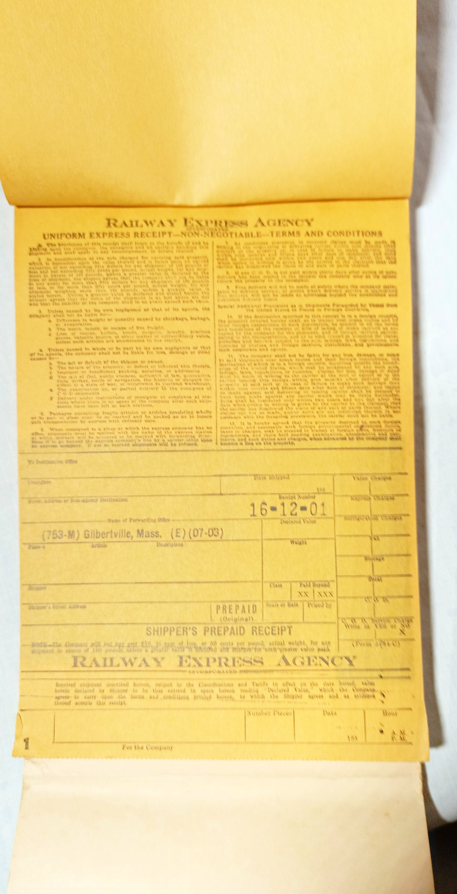 Railway Express Agency Uniform Express Receipt Book REA 1950's - TulipStuff