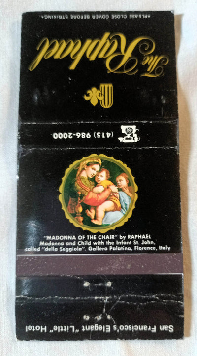 Raphael Hotel San Francisco Geary and Mason Matchbook Cover 1980's - TulipStuff