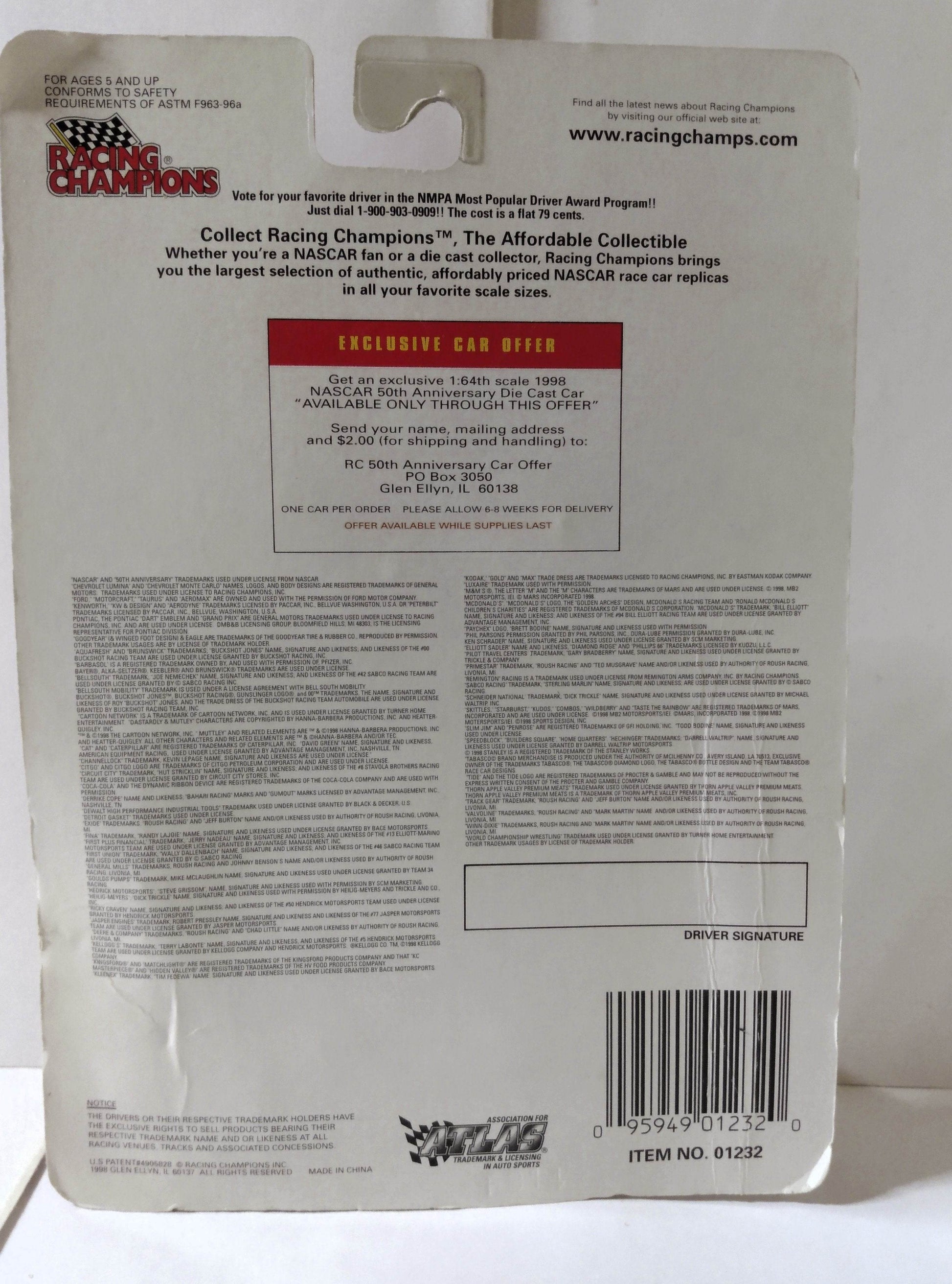 Racing Champions 1998 Wally Dallenbach #46 First Union Nascar 50th - TulipStuff