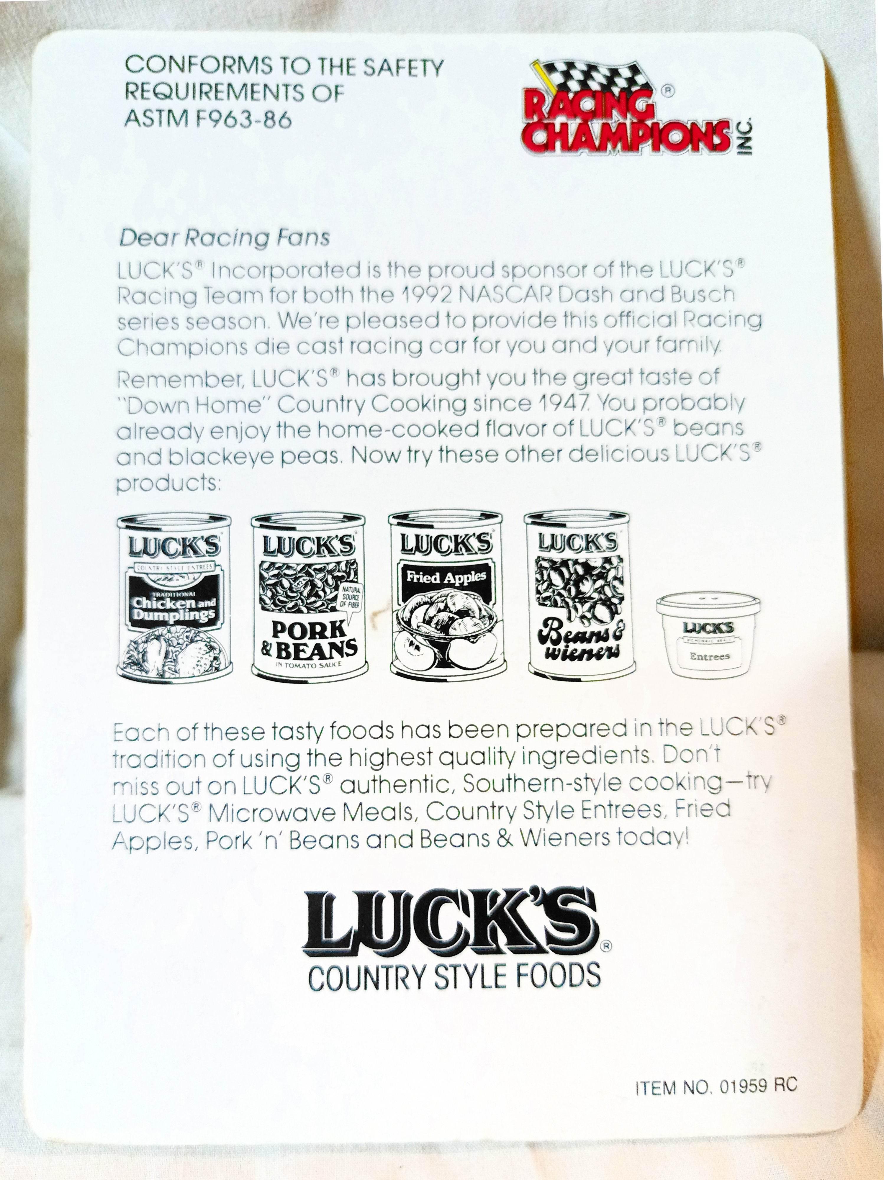 Racing Champions 1992 Lucks Racing Team Car #09 Scott Hornberg