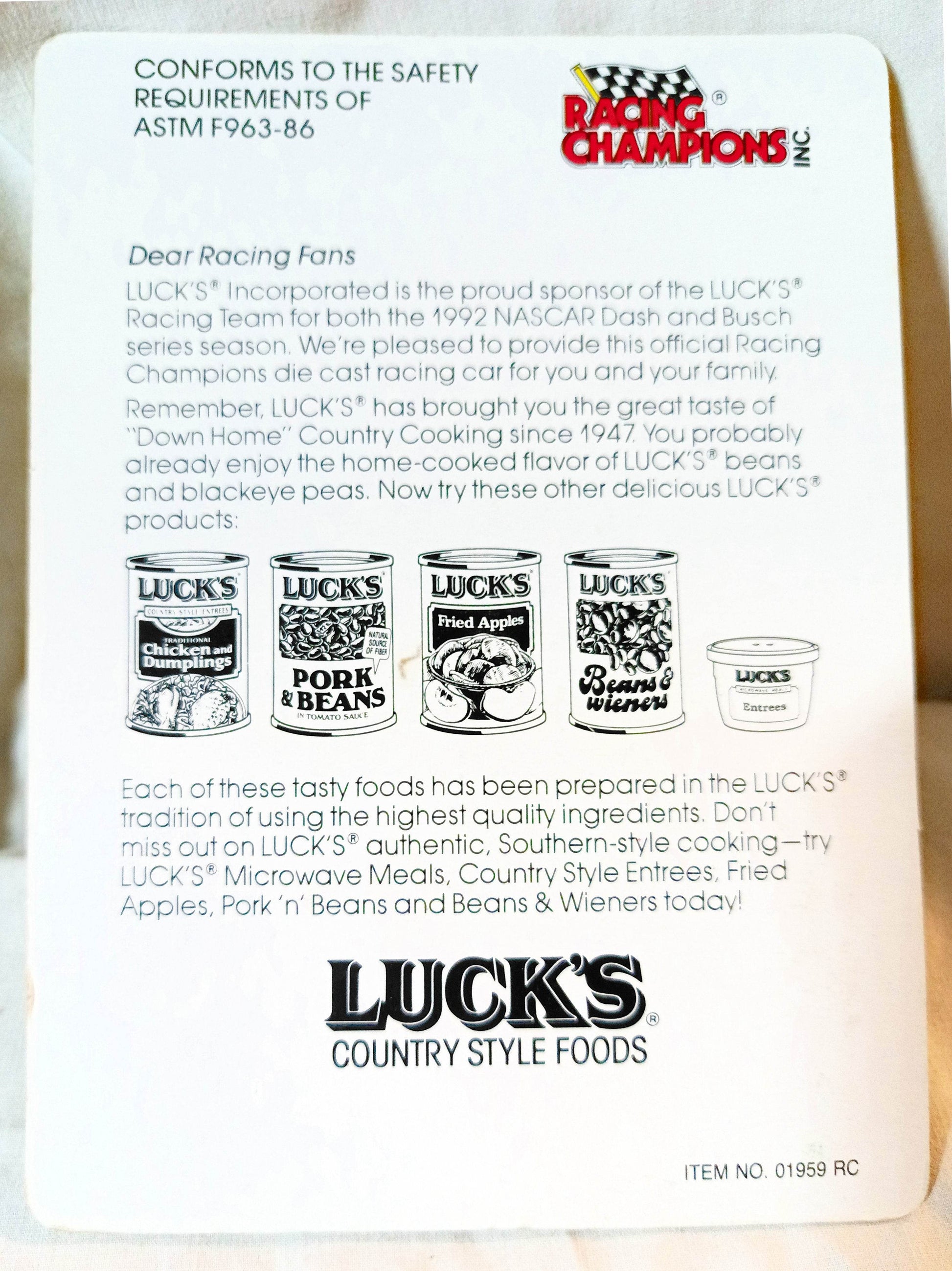 Racing Champions 1992 Lucks Racing Team Car #09 Scott Hornberg Promo - TulipStuff