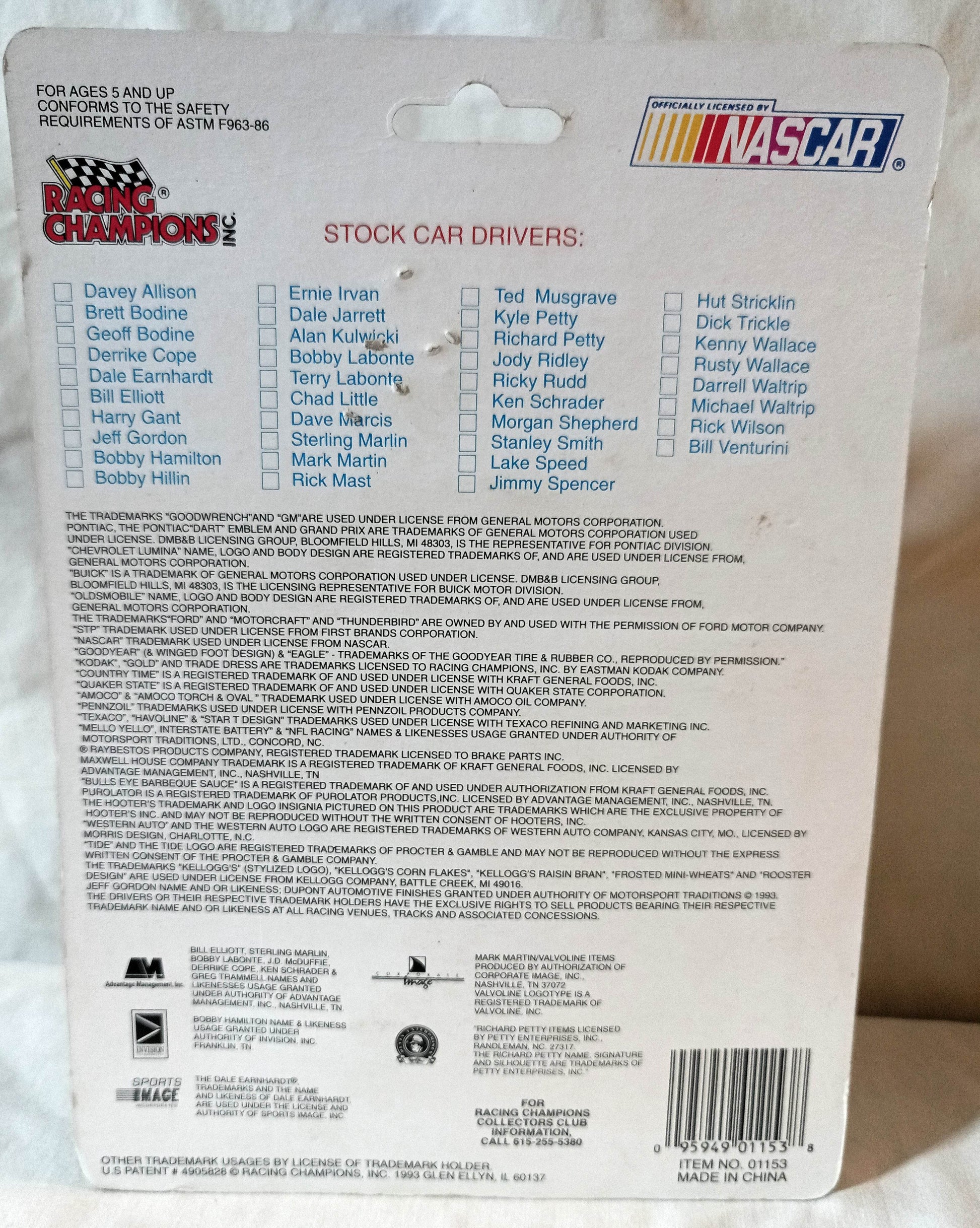 Racing Champions Nascar 1993 Davey Allison #28 Havoline Ford Stock Car - TulipStuff