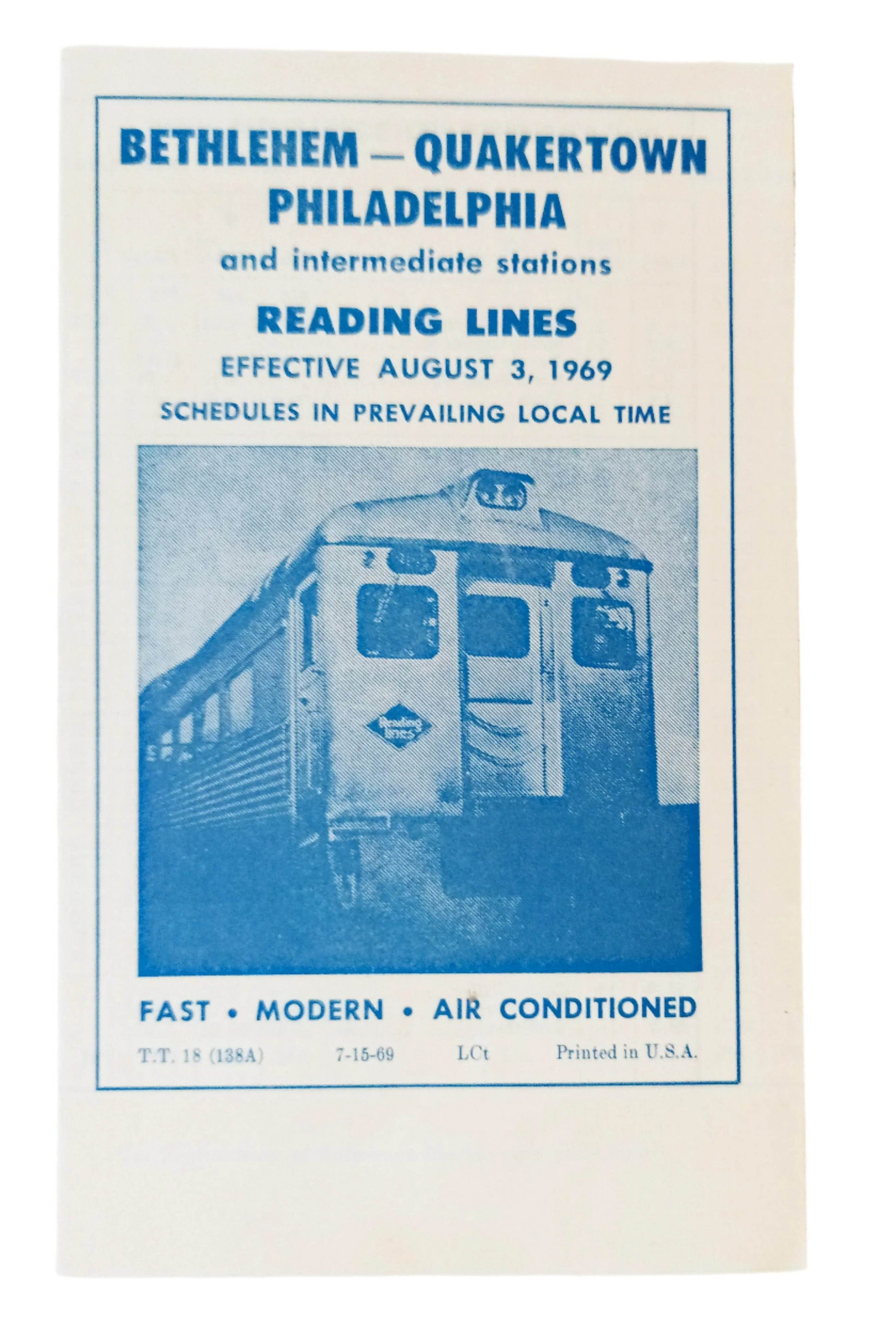 Reading Lines 1969 Timetable Bethlehem Quakertown Philadelphia - TulipStuff