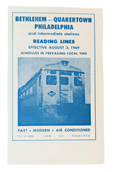 Reading Lines 1969 Timetable Bethlehem Quakertown Philadelphia - TulipStuff