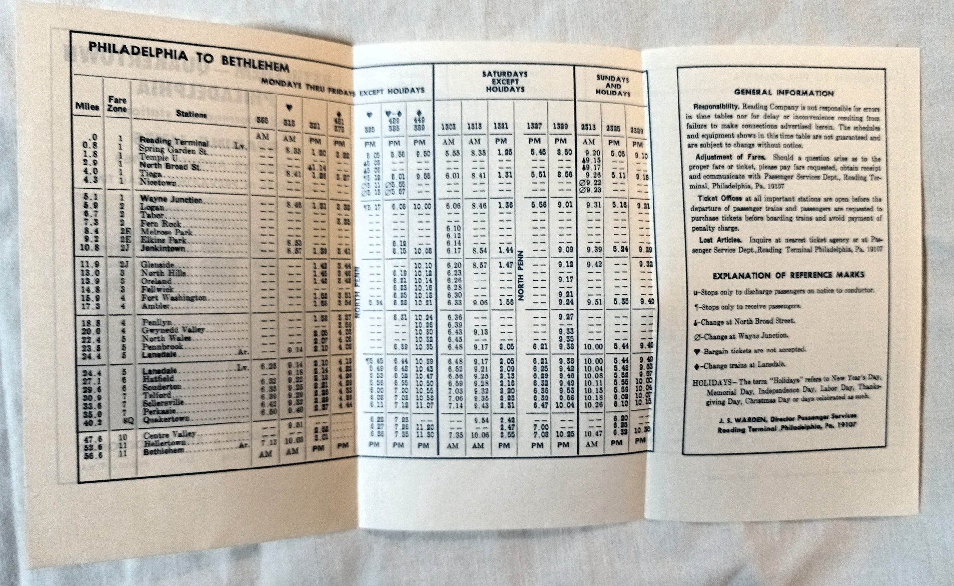 Reading Lines 1969 Timetable Bethlehem Quakertown Philadelphia - TulipStuff