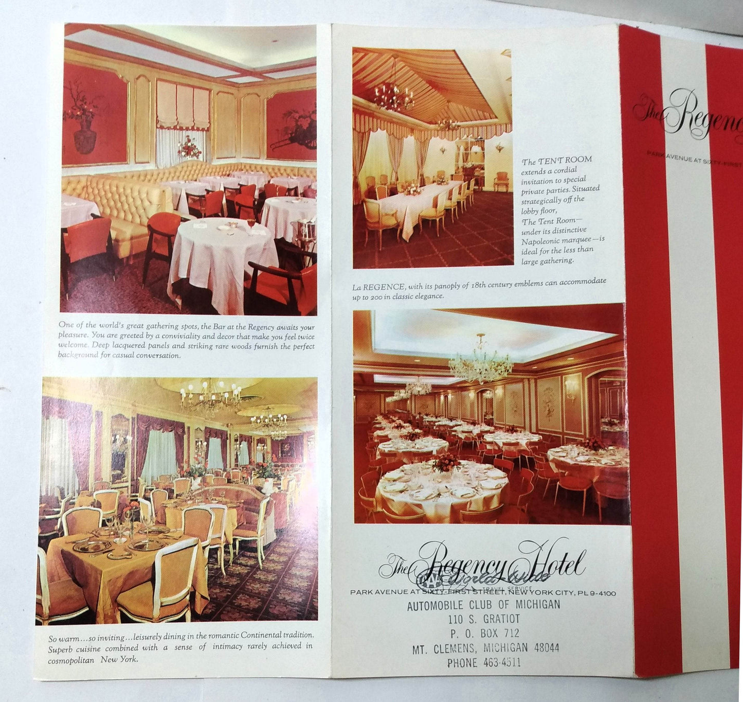 Regency Hotel Park Avenue Upper East Side New York Mid 1960's Brochure - TulipStuff