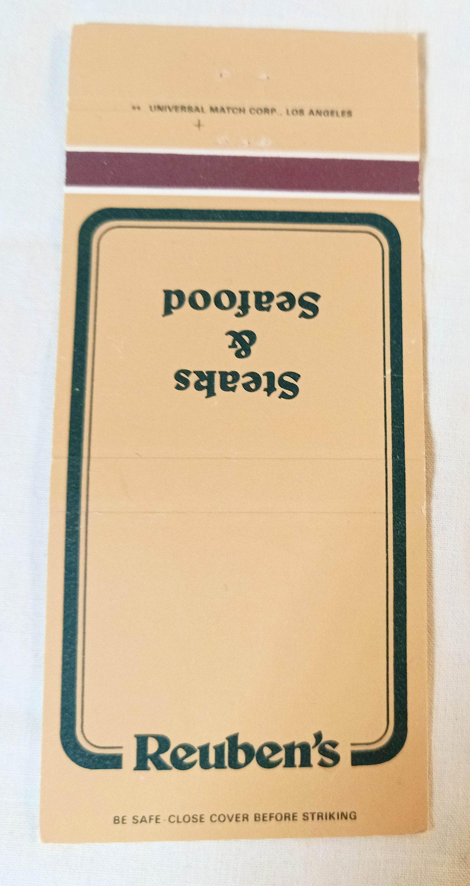 Reuben's Steaks and Seafood Restaurant Chain Matchbook Cover 1983 - TulipStuff
