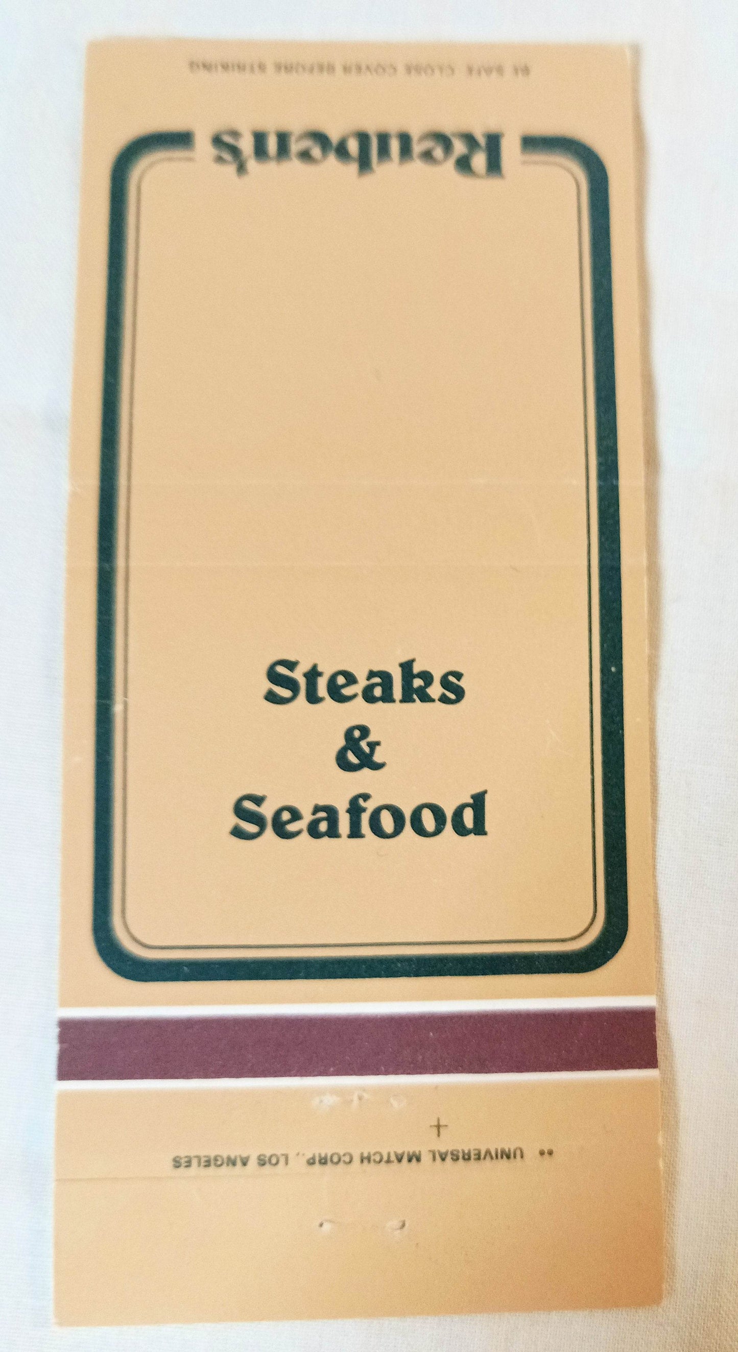 Reuben's Steaks and Seafood Restaurant Chain Matchbook Cover 1983 - TulipStuff