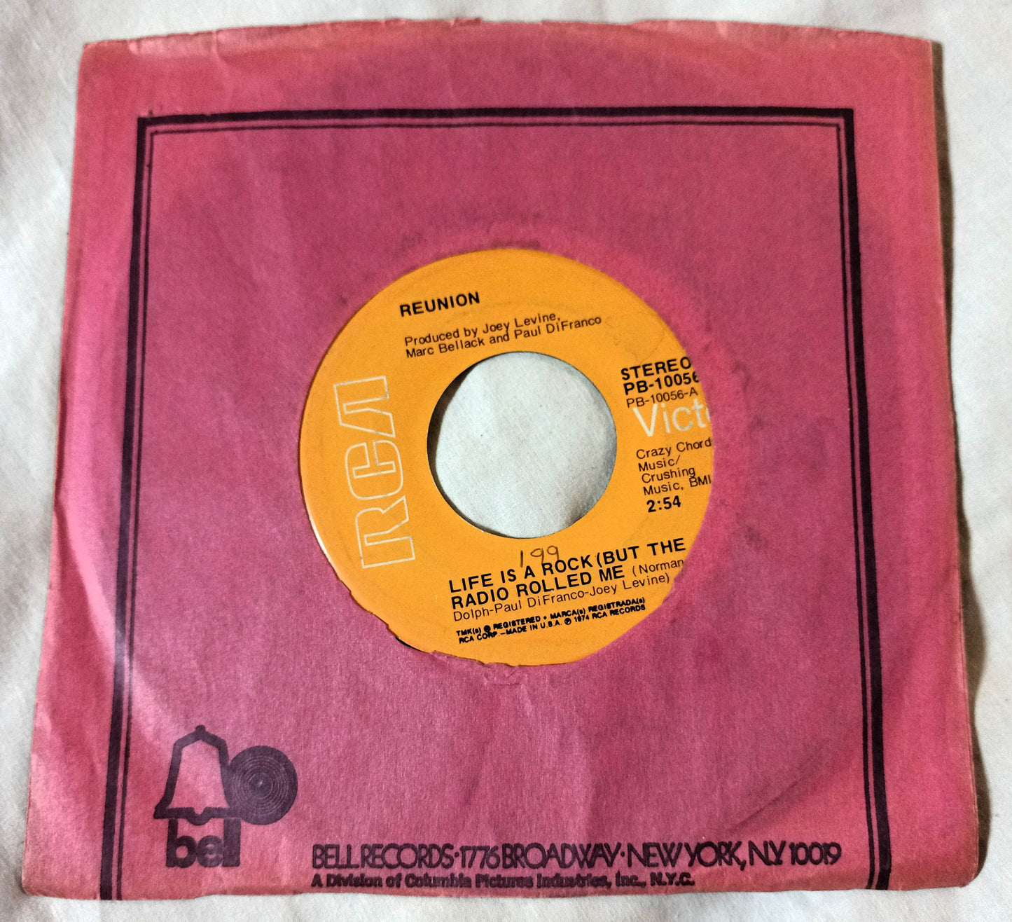 Reunion Life Is A Rock (But The Radio Rolled Me) 7" Vinyl 45 RPM 1974 - TulipStuff