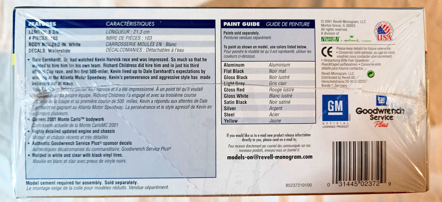 Revell Kevin Harvick Goodwrench 2001 Monte Carlo 1:24 Scale Model Kit - TulipStuff