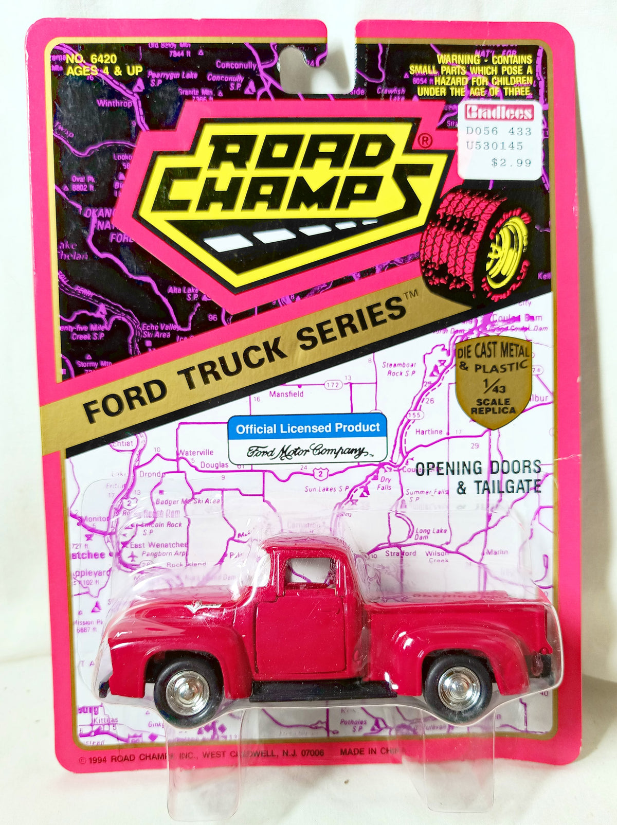 Road Champs Ford Truck Series '56 Ford F100 Pickup Truck 1:43 Red 1994 - TulipStuff