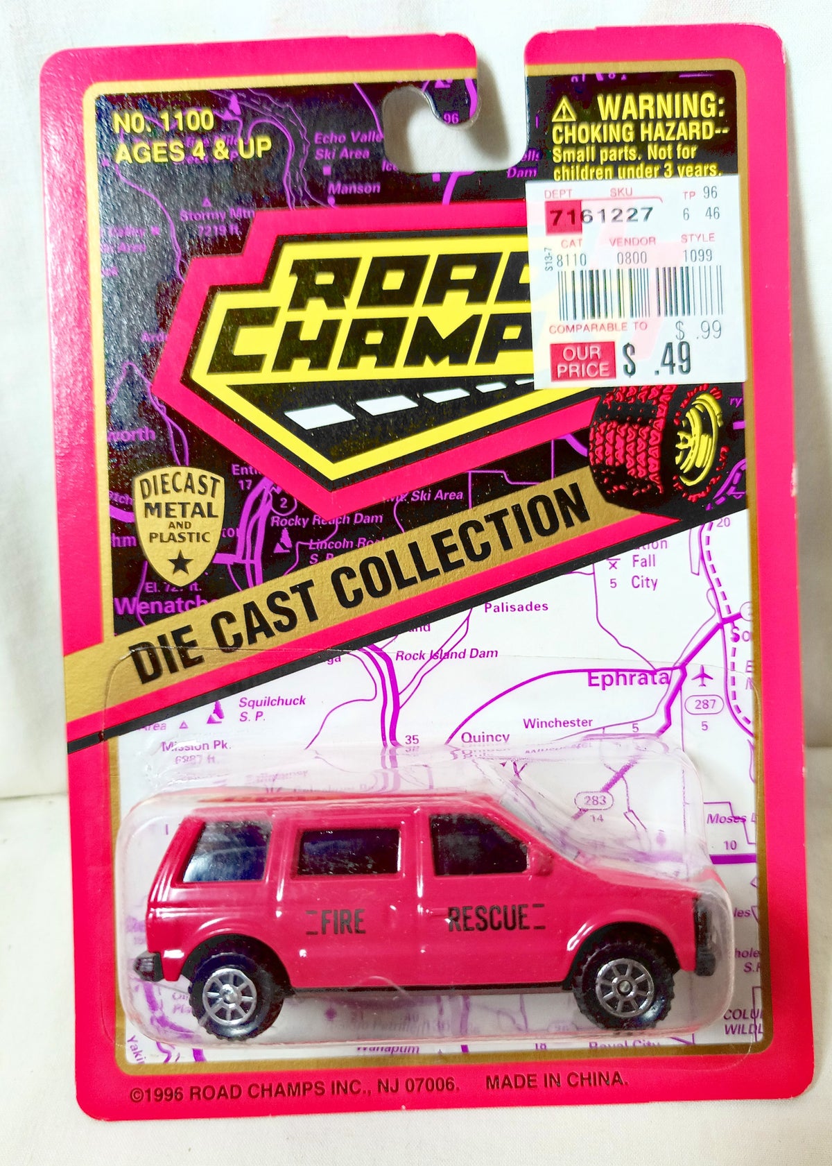 Road Champs No. 1100 1980's Dodge Caravan Fire Rescue Red 1:64 1996 - TulipStuff