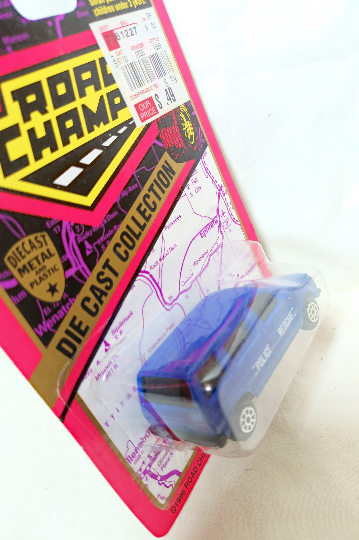 Road Champs No. 1100 1980's Dodge Caravan Police Rescue Blue 1:64 1996 - TulipStuff
