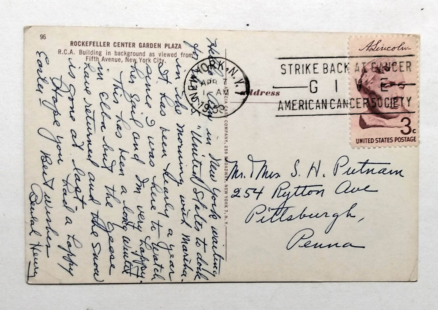 Rockefeller Center Garden Plaza RCA Building New York City 1959 Postcard - TulipStuff