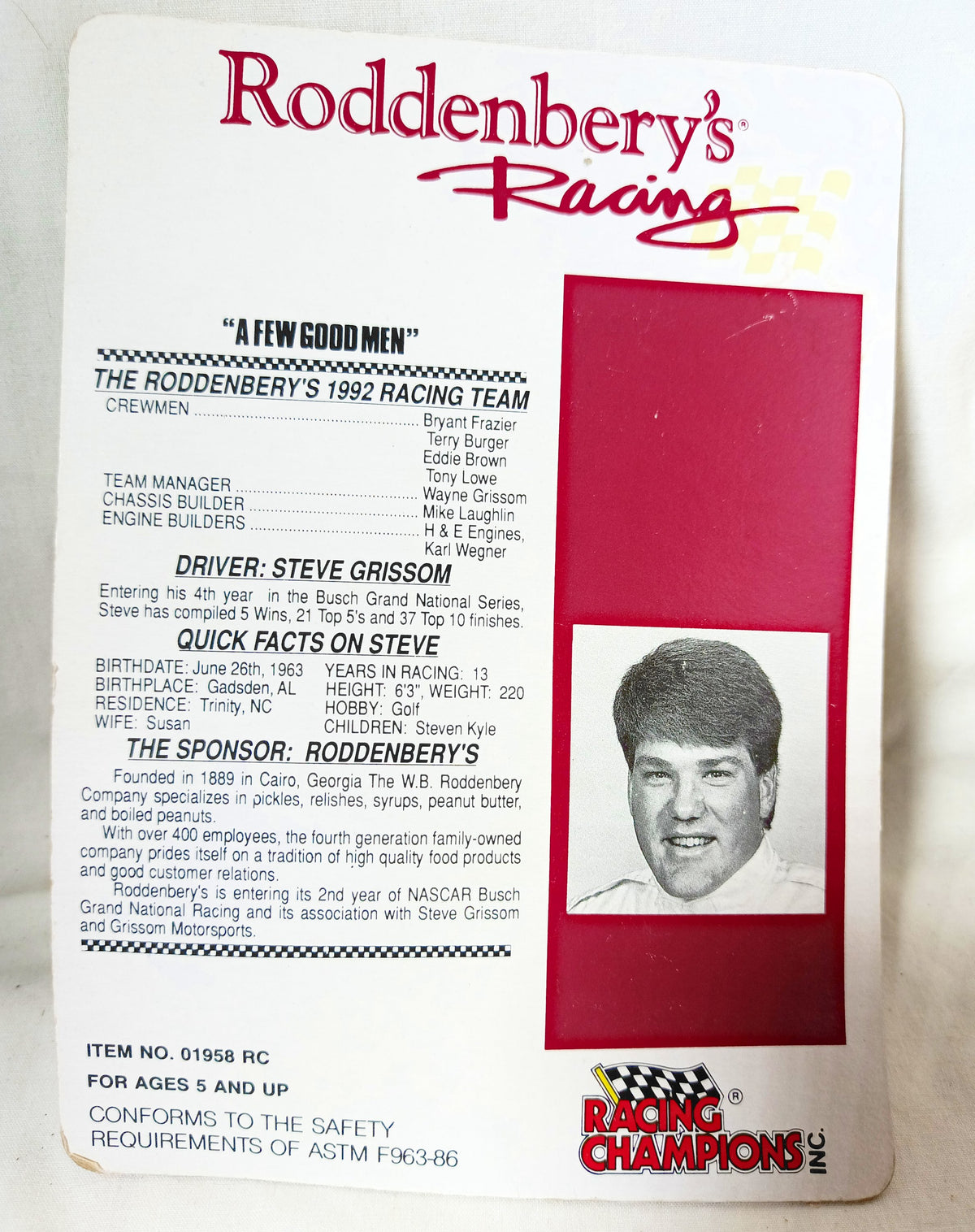 Racing Champions 1992 Roddenbery's Racing Steve Grissom Oldsmobile - TulipStuff