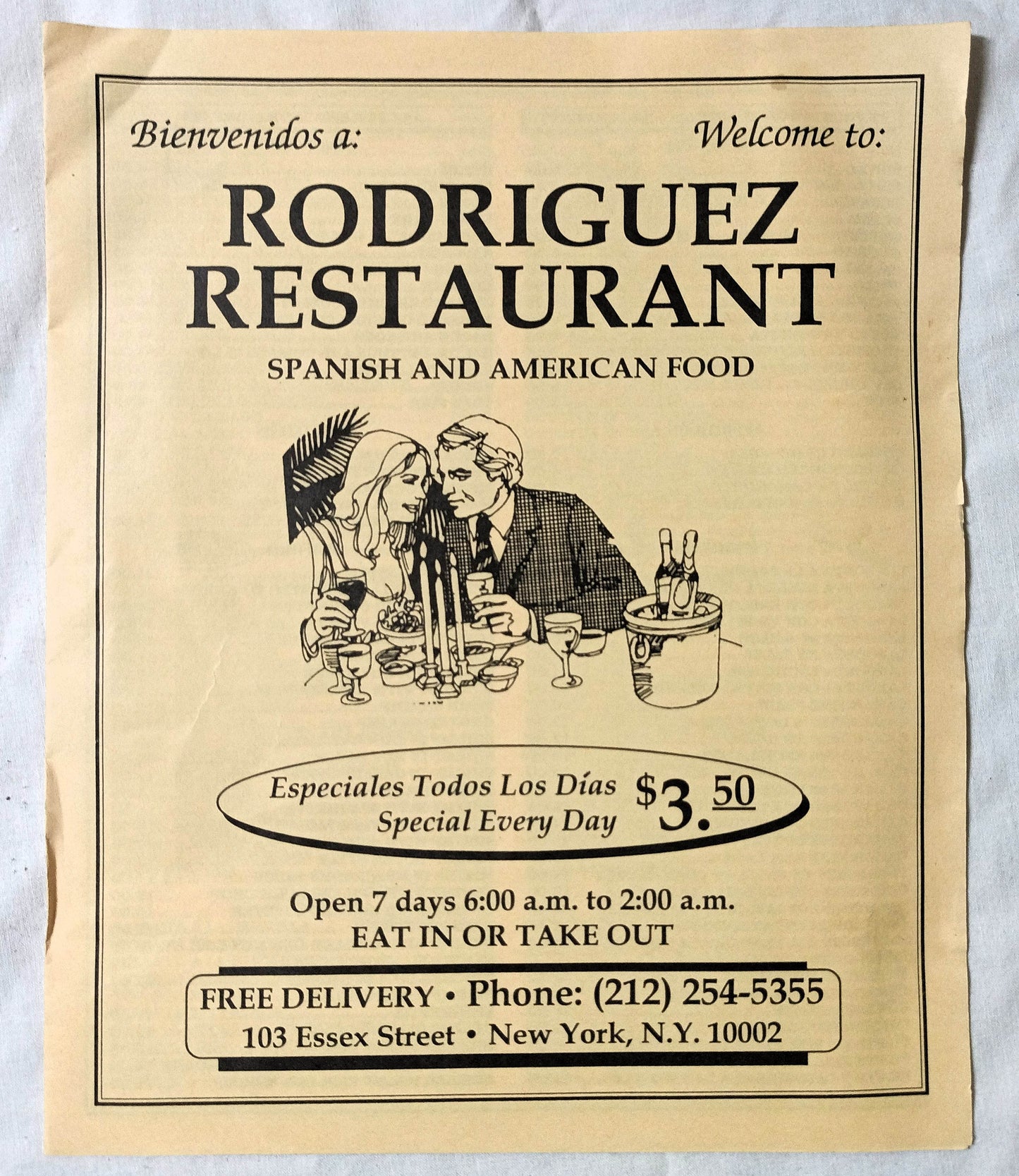 Rodriguez Restaurant Spanish American Food Essex St NYC Menu 1990's - TulipStuff