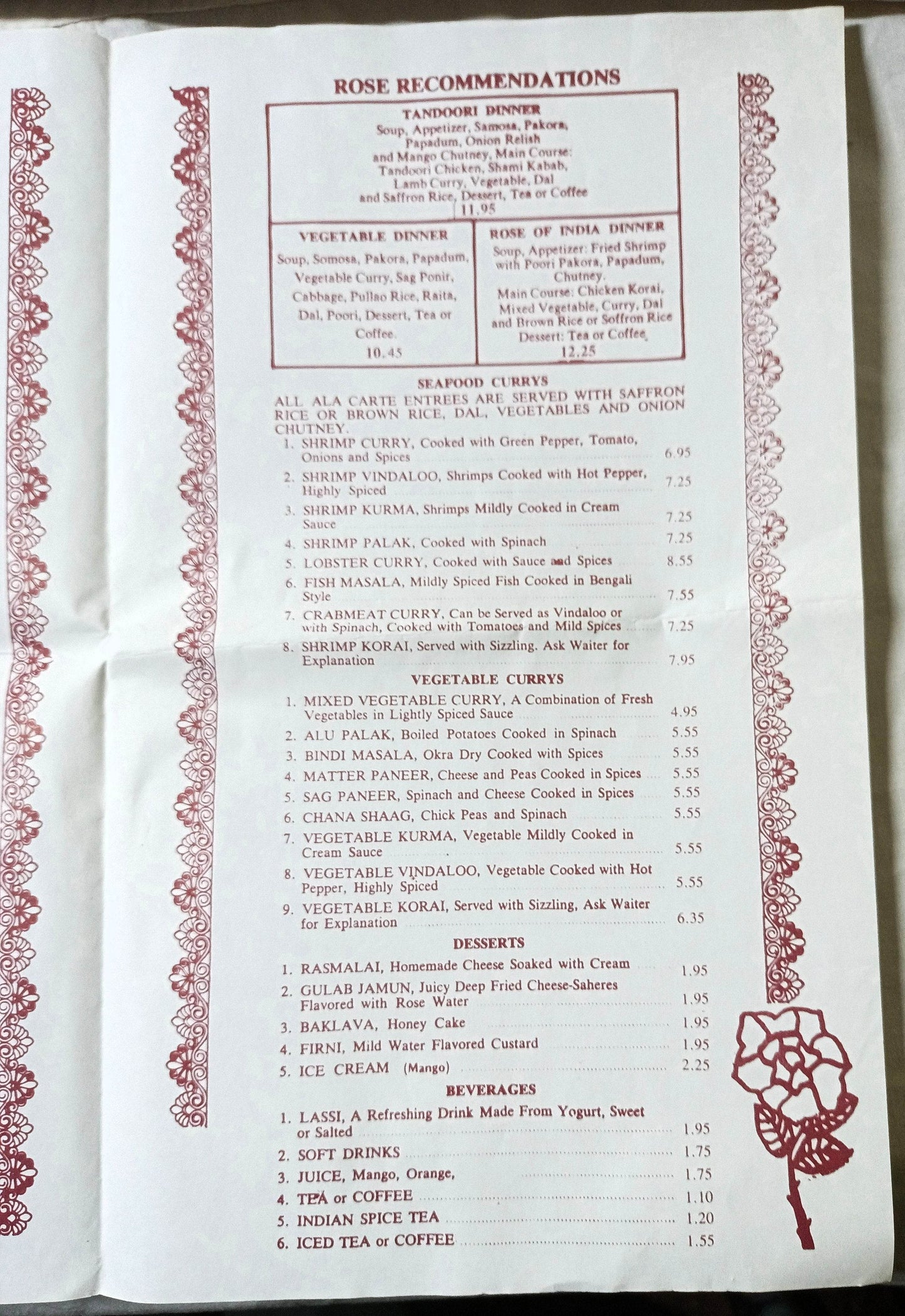 Rose Of India Restaurant E 6th Little India East Village NYC Menu 1990's - TulipStuff