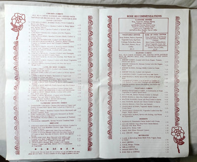 Rose Of India Restaurant E 6th Little India East Village NYC Menu 1990's - TulipStuff