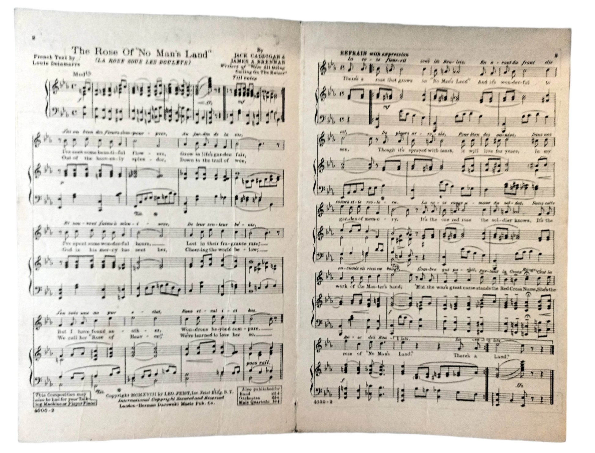 The Rose Of No Man's Land Patriotic War Edition Sheet Music 1918 - TulipStuff