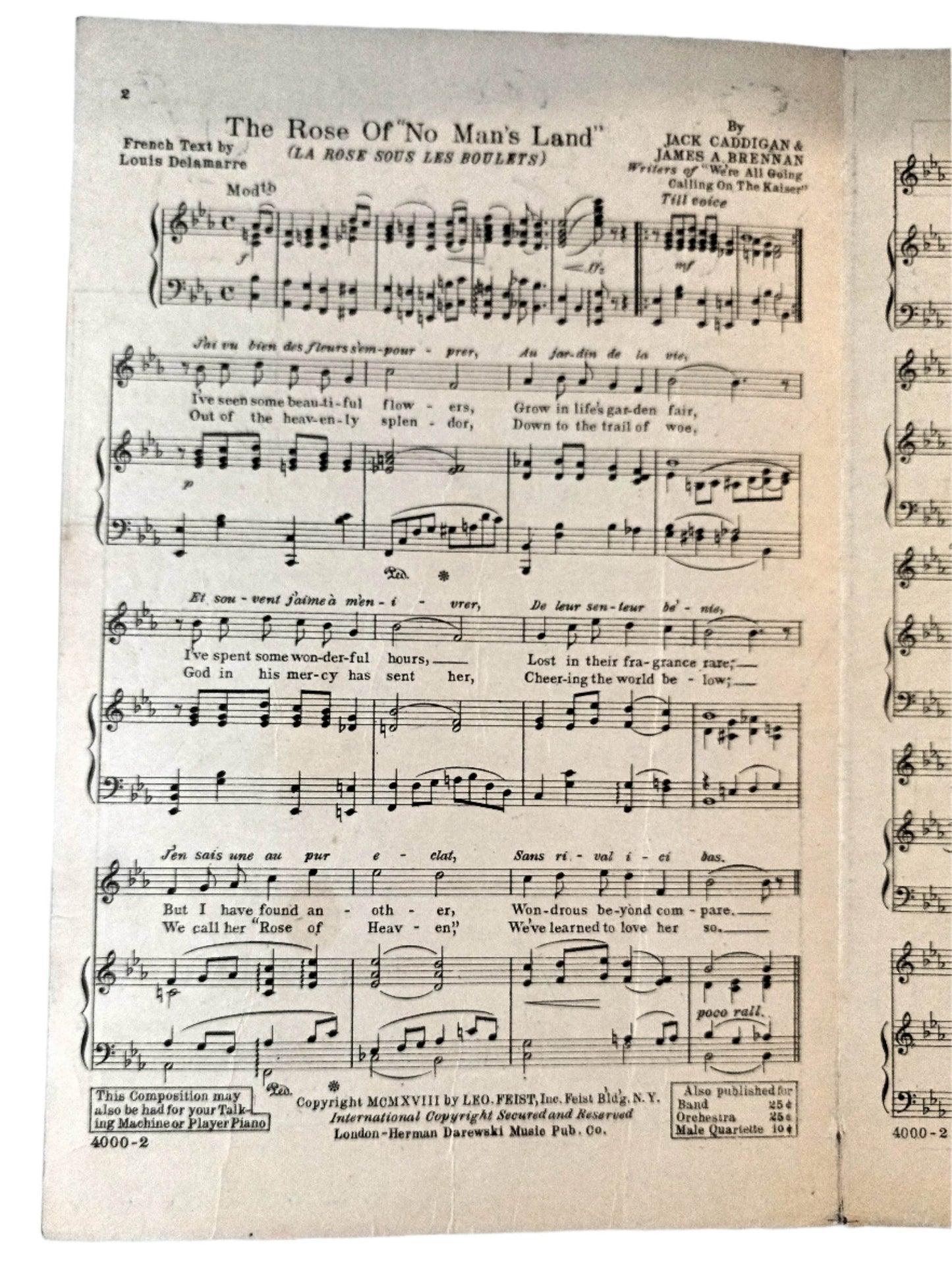 The Rose Of No Man's Land Patriotic War Edition Sheet Music 1918 - TulipStuff