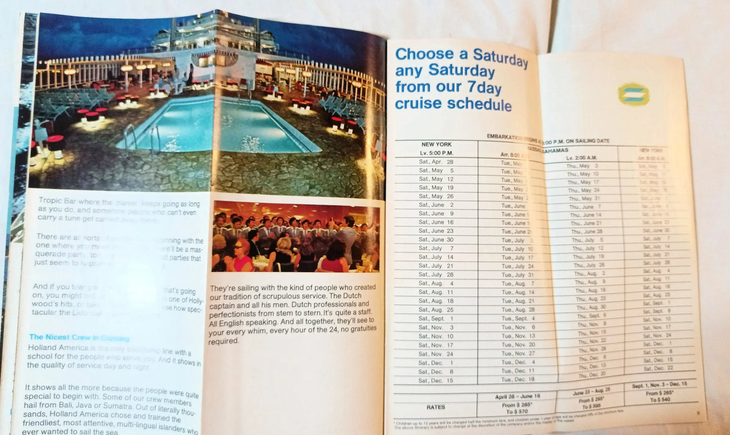 Holland America Cruises ss Rotterdam 1973 Nassau Cruises from New York Brochure - TulipStuff