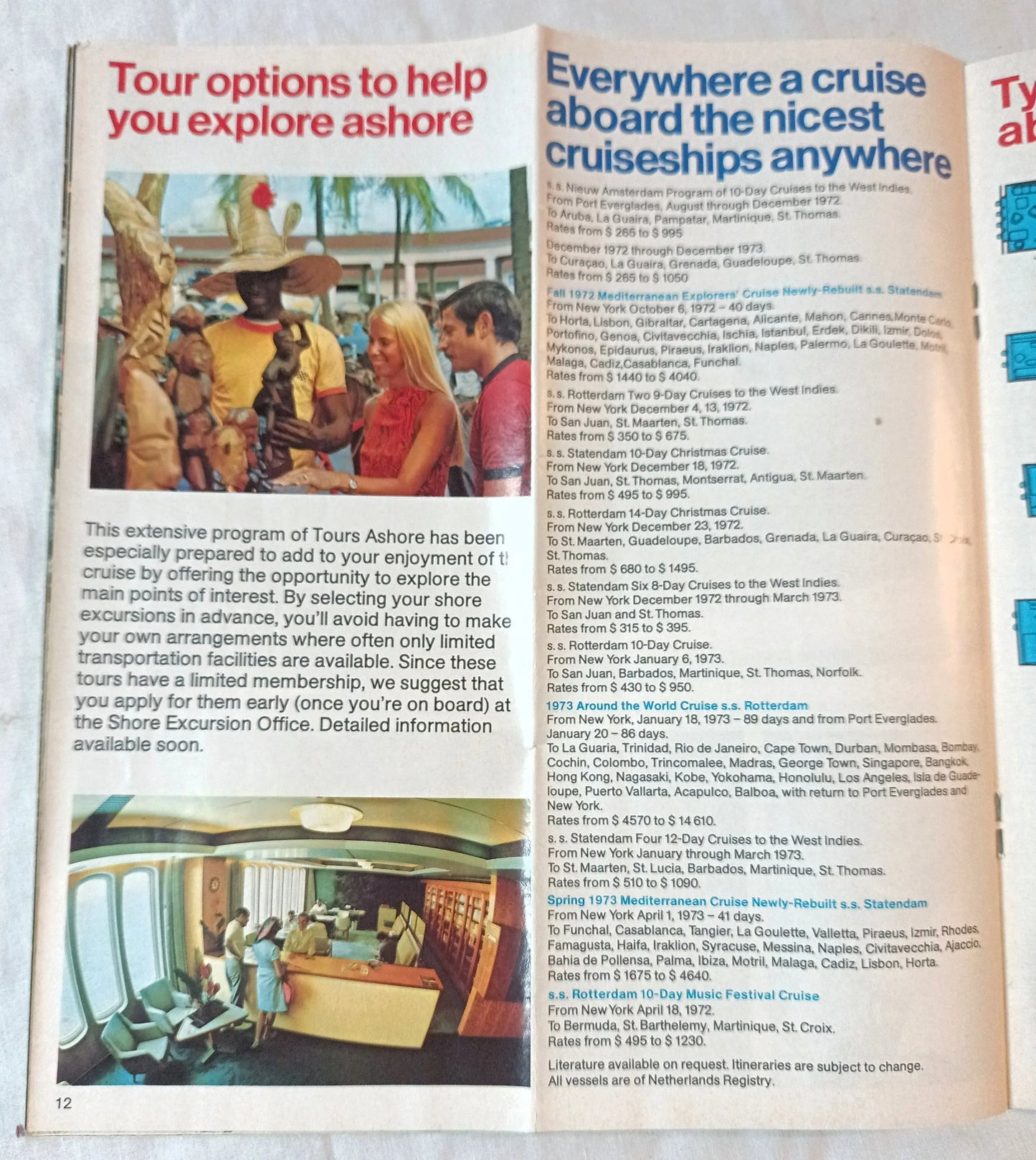 Holland America Cruises ss Rotterdam 1973 Nassau Cruises from New York Brochure - TulipStuff