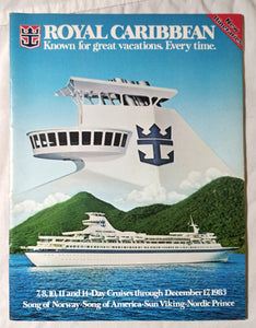 Royal Caribbean 1982-83 Brochure Sun Viking Nordic Prince Song of Norway Song of America - TulipStuff